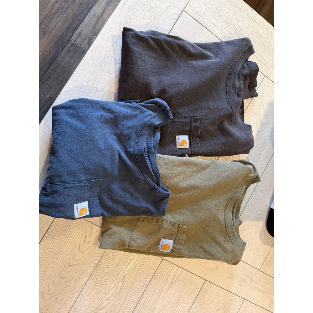 3 Carhartt Mens Relaxed Fit Pocket T-Shirt   Navy Charcoal Olive L FOR WORK